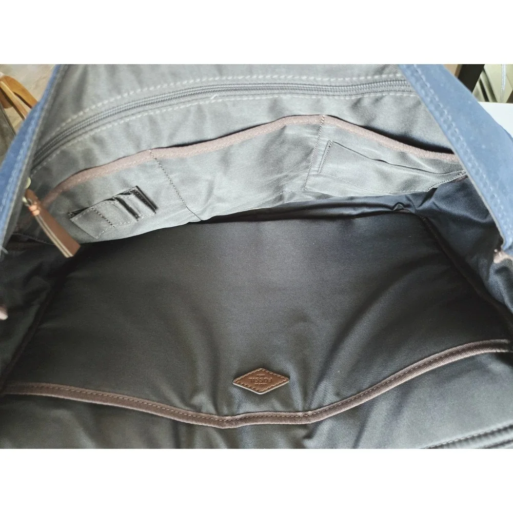 NWT Fossil Waxed Canvas City Bag Messenger Navy Blue Crossbody Pockets ($198)